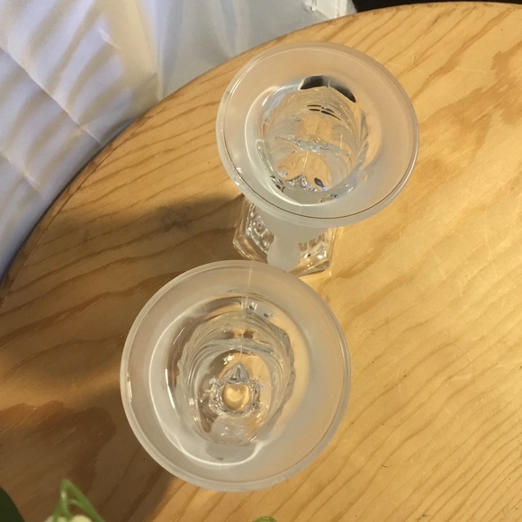 1980's Vintage Party Line Lead Crystal Frosted and Clear Swan Candle Holders - Picture 4 of 9